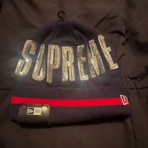 Supreme Dark Blue Beanie with Red Accent